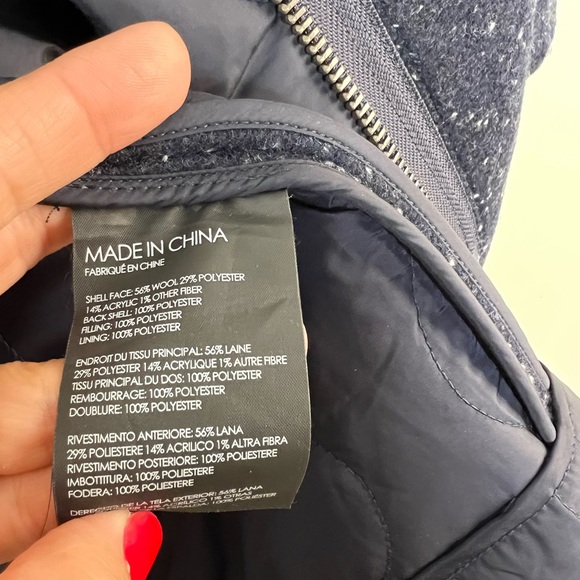 Club Monaco Navy Mixed Media Quilted Coat, XS - Picture 7 of 9